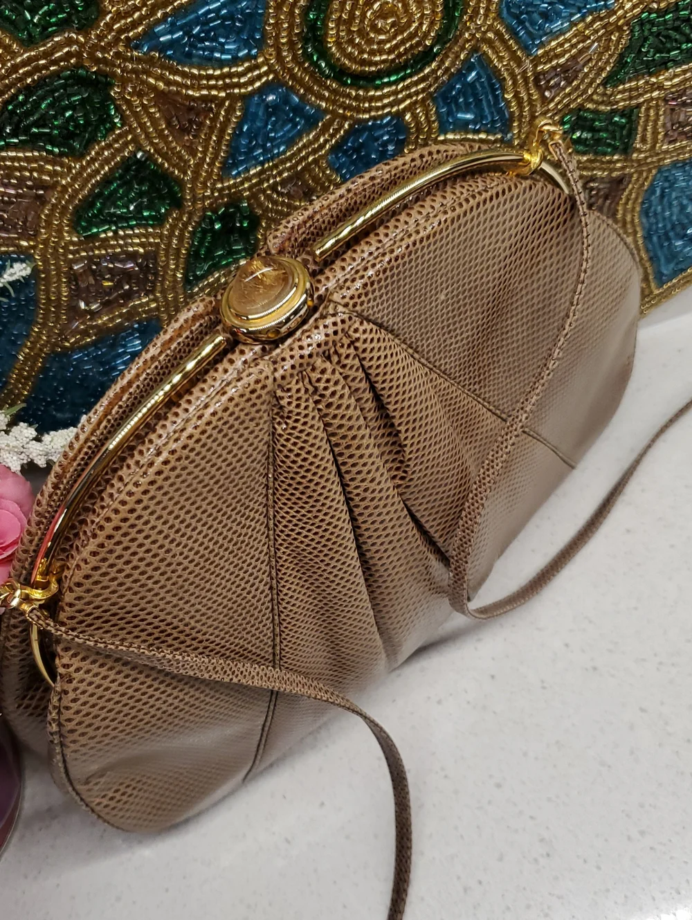 Vintage JUDITH LEIBER Tan Crossbody - Elegant Evening Bag